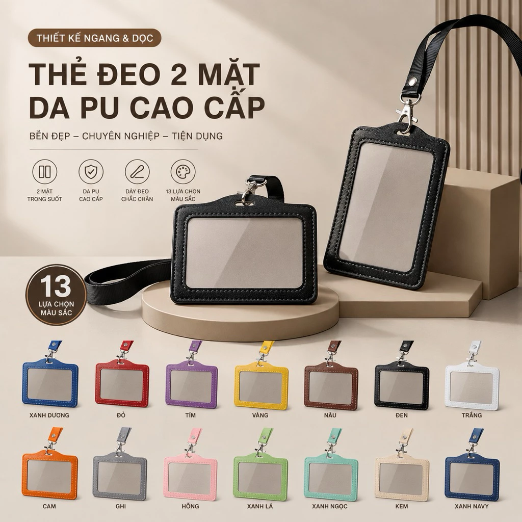 Thẻ Đeo 2 Mặt Da PU Kèm Dây Đeo D15D2M